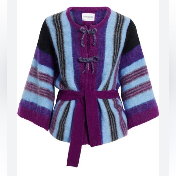 NWT ANTIK BATIK Moya Belted Brushed Intarsia Mohair-Blend Cardigan in Purple - S - Picture 2 of 13
